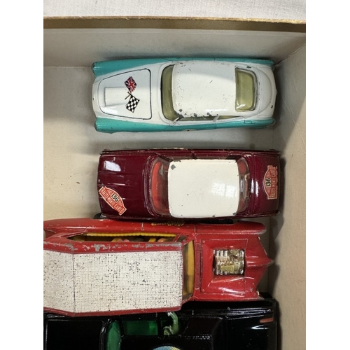 595 - 2 x Corgi green hornet, monkey mobile and Rover 2000 and Aston Martin rally cars