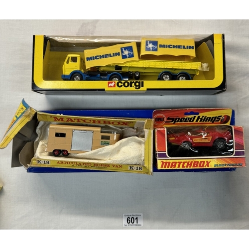 601 - Corgi 1112 Mercedes Michelin 56001 mobile roadshow and Matchbox K-18 horse van and K40 blaze trailer