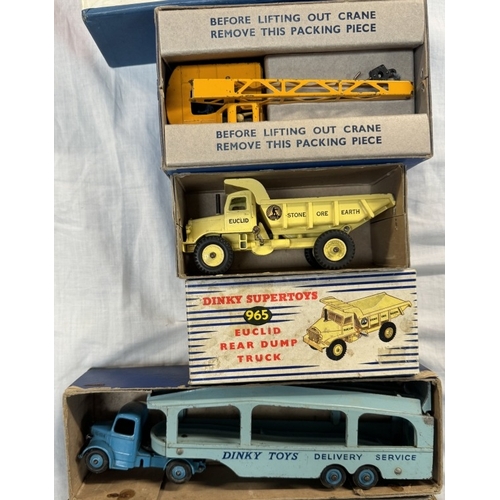 605 - Boxed Dinky 982 Pullmore car transporter 965 euclid dump truck and 571 Coles mobile crane