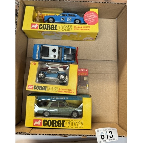 613 - Corgi 302 Hillman Hunter with kangaroo and 381 beach buggy and 275 Rover 2000TC