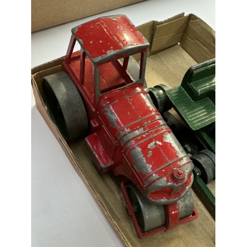 614 - 2 large unbranded diecast bulldozer and road roller possibly early Moko or Morestone