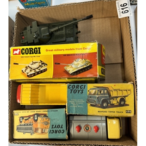 616 - Corgi boxed 494 Bedford tipper, 460 ERF cement mixer and 902 cheiftain tank