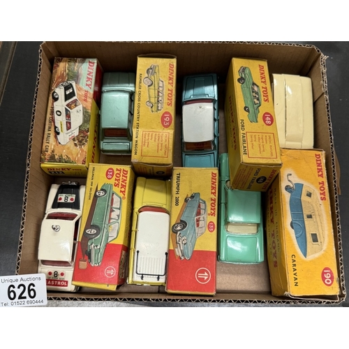 626 - 6 boxed Dinky including 148 Ford Fairlane 135 Triumph 2000, 190 caravan, 193, 138, 212