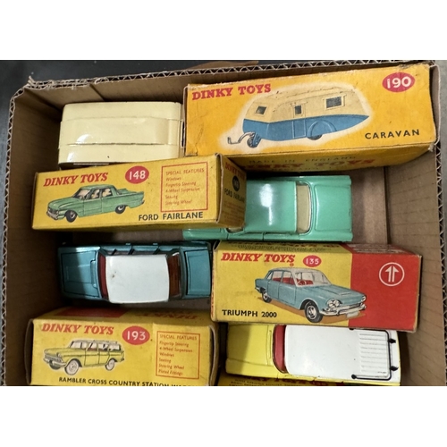 626 - 6 boxed Dinky including 148 Ford Fairlane 135 Triumph 2000, 190 caravan, 193, 138, 212