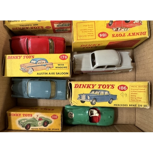 628 - 6 boxed Dinky including 186 Mercedes 110 Aston Martin, 176, 184, 135, 138