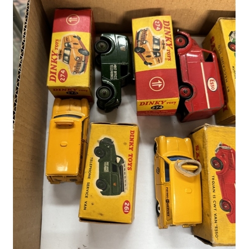 629 - 6 boxed Dinky small vans including 450 Trojan Esso 470 Austin A40 Shell 274 x 2 Mini van AA 260 and ... 