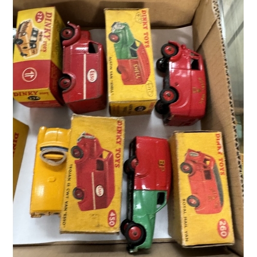 629 - 6 boxed Dinky small vans including 450 Trojan Esso 470 Austin A40 Shell 274 x 2 Mini van AA 260 and ... 