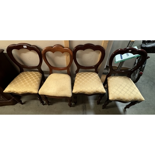 1694 - Set of 3 mahogany balloon back chairs & 1 other balloon back chair