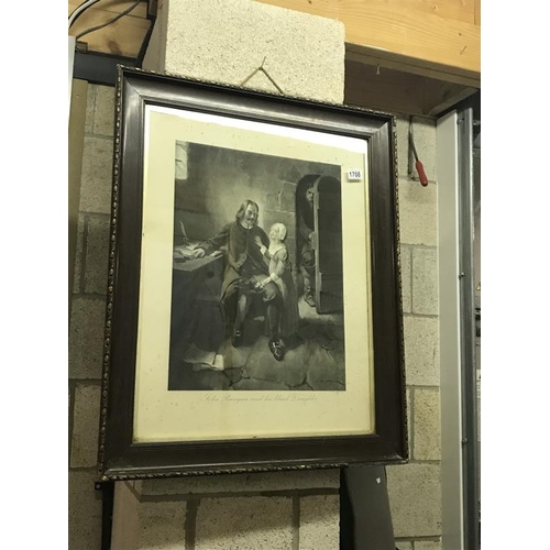 1708 - A large oak framed print of John Bunyan and his blind daughter frame 67cm x 83cm, image 40cm x 53cm