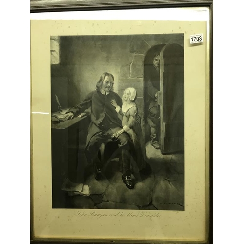 1708 - A large oak framed print of John Bunyan and his blind daughter frame 67cm x 83cm, image 40cm x 53cm