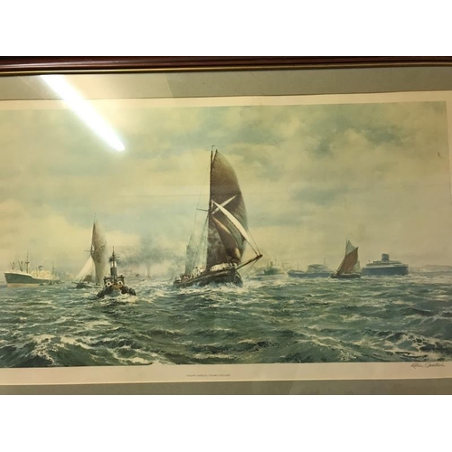 1712 - Soloman and Whitehead print of sailing barges Thames estuary by Robin Goodwin 121cm x 78cm frame, im... 