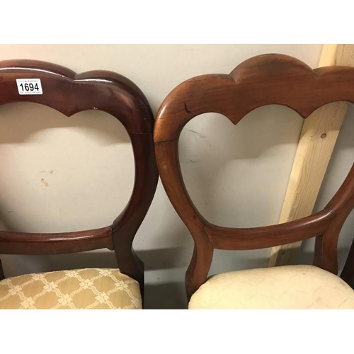 1694 - Set of 3 mahogany balloon back chairs & 1 other balloon back chair