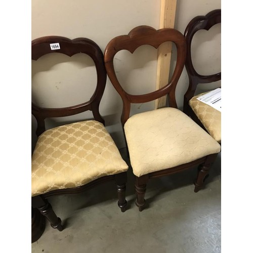 1694 - Set of 3 mahogany balloon back chairs & 1 other balloon back chair