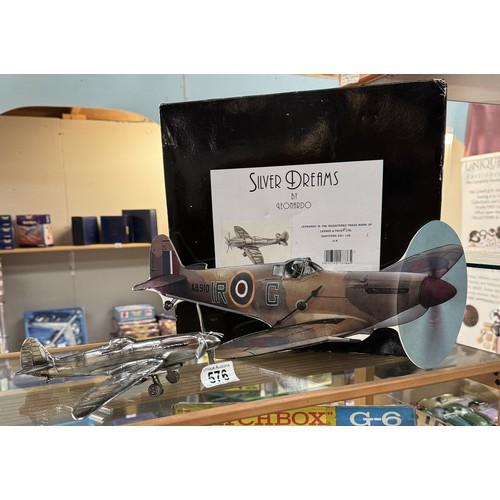 576 - A Leonardo collection silver dream Spitfire aircraft & A Spitfire clock