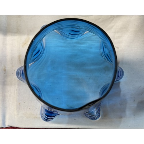 1478 - A blue glass oil lamp shade and 2 chimneys