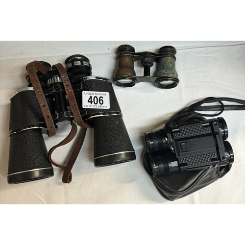 406 - A pair of Boots 10 x 50 binoculars, Vintage opera glasses & 1 other