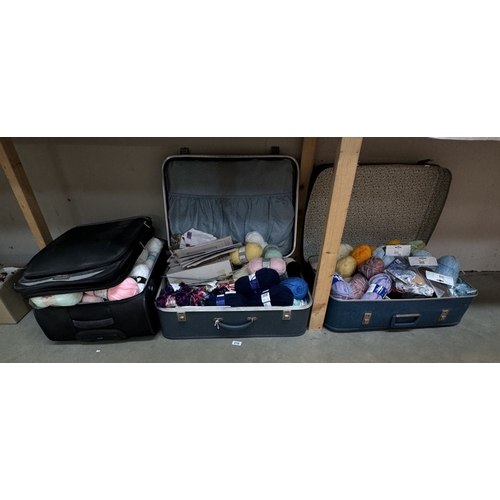 416 - 3 Large cases of Knitting wool etc