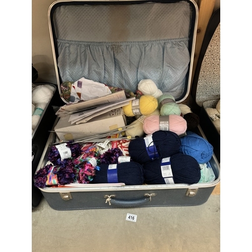 416 - 3 Large cases of Knitting wool etc