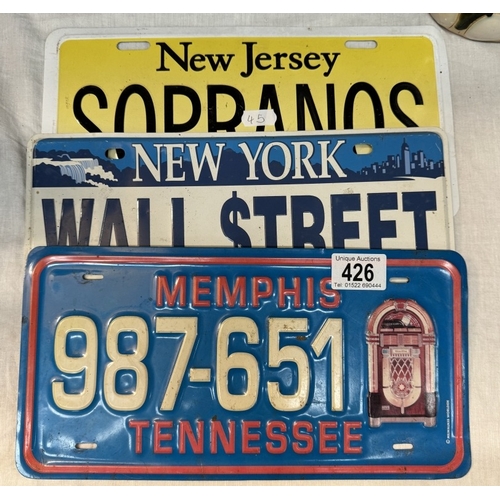 426 - 3 American number plate style metal wall signs