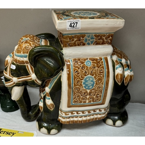 427 - A large pottery elephant garden stool / plant stand