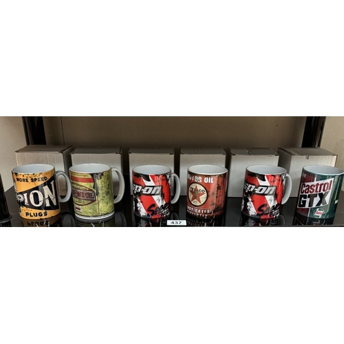 437 - 6 Petroliana themed mugs including Snap-on, Castrol & Champion spark plugs