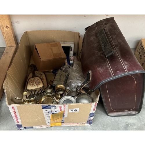 439 - A quantity of miscellaneous including Brass, Leather satchel etc