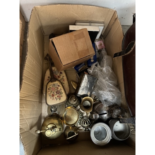 439 - A quantity of miscellaneous including Brass, Leather satchel etc