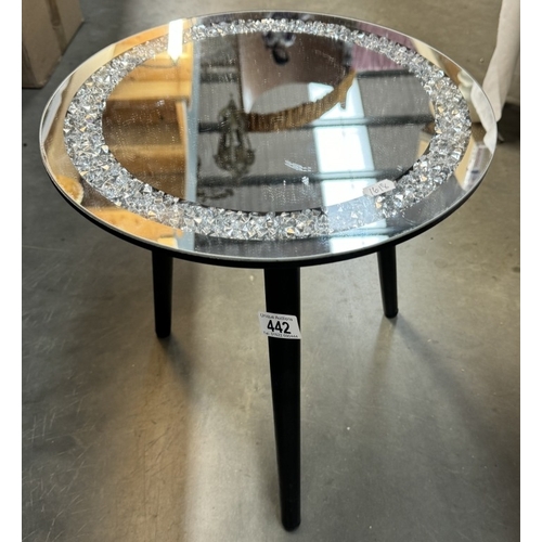 442 - A mirrored art glass top tripod table. Height 40cm