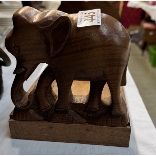 445 - Heavy carved teak sliding elephant book ends