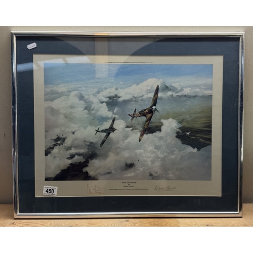 450 - A Framed & Glazed signed Battle Of Britain dogfight print titled 'Duel Of Eagles' by Robert Taylor (... 