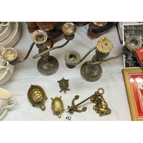 452 - A quantity of brass & silver plated items including interesting anchor paperweight & silver plated c... 