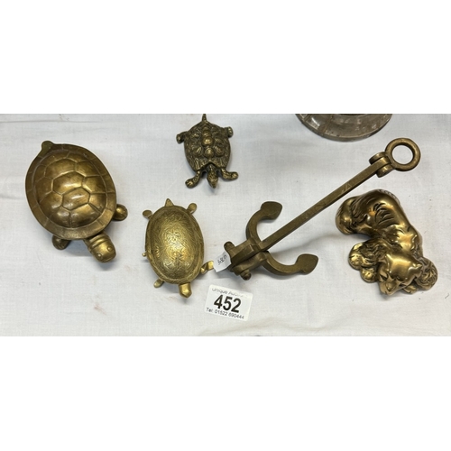 452 - A quantity of brass & silver plated items including interesting anchor paperweight & silver plated c... 