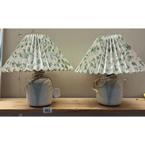 453 - 2 pottery based bedside lamps