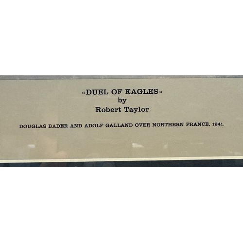 450 - A Framed & Glazed signed Battle Of Britain dogfight print titled 'Duel Of Eagles' by Robert Taylor (... 