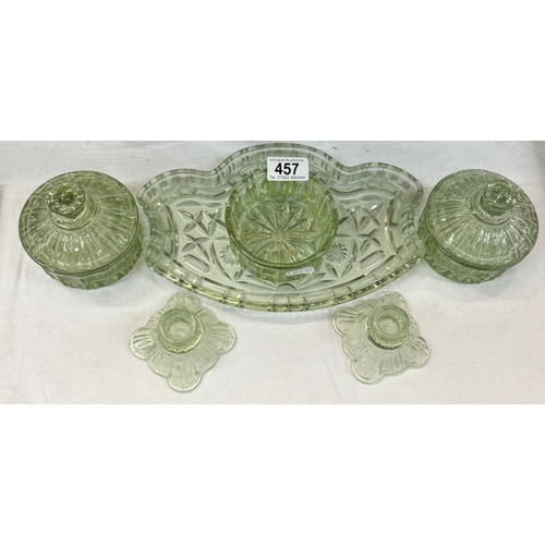 457 - A vintage green glass dressing table set