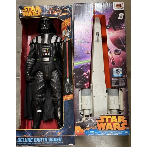 469 - A Boxed Star Wars 31 inch deluxe Darth Vader & An X Wing fighter. (No lightsabre)