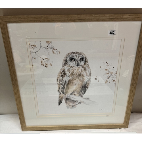 482 - A framed and glazed drawing of an owl, signed Lisa Audit