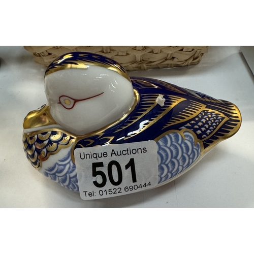 501 - A Royal Crown Derby duck with gold stopper