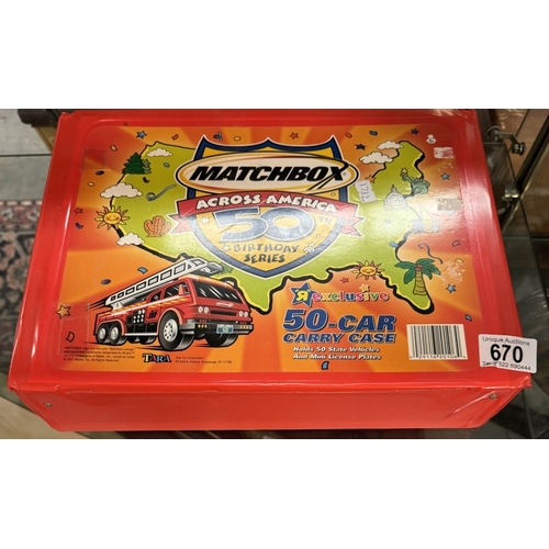 670 - A Matchbox Across America 50th Birthday series carry case with 48 cars in very good to mint conditio... 