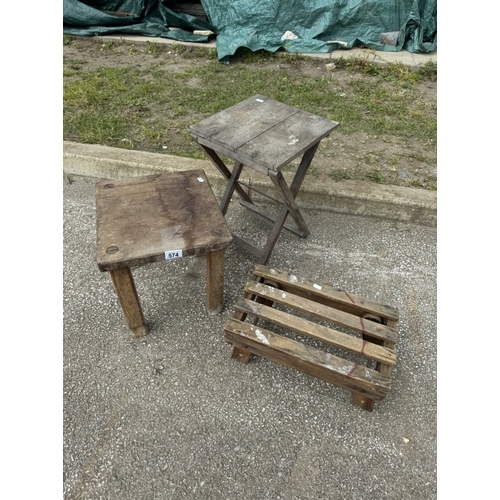 574 - 2 Small wooden stools & a small folding table