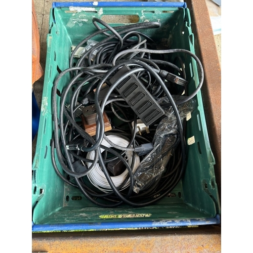 597 - A quantity of electrical accessories, extension leads, scart wires & control boxes (3 Boxes)