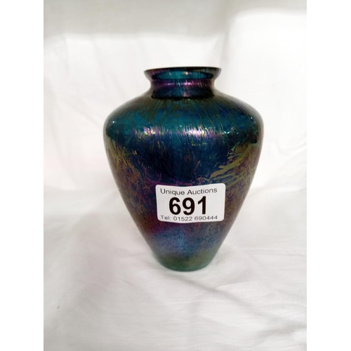 691 - An irridescent art glass vase height 13cm