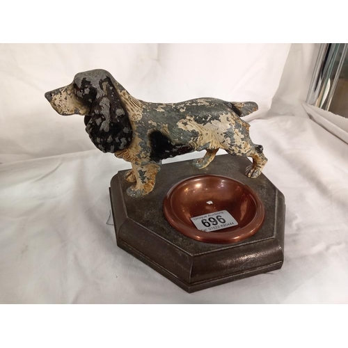 696 - A large 1930s spelter dog Cocker Spaniel mounted on plinth with copper pin dish