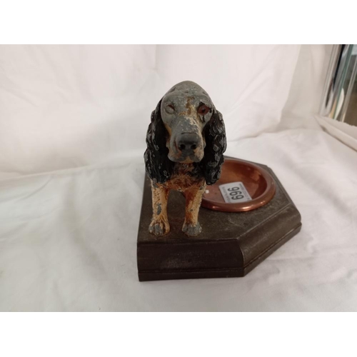 696 - A large 1930s spelter dog Cocker Spaniel mounted on plinth with copper pin dish