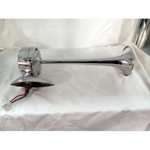 708 - A pair of chrome trumpet air horns for car or truck. length 29cm