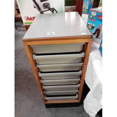 754 - A set of office filing drawers with plastic trays