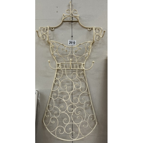 2610 - A metal wall hanging of a dress for displaying necklaces, beads etc