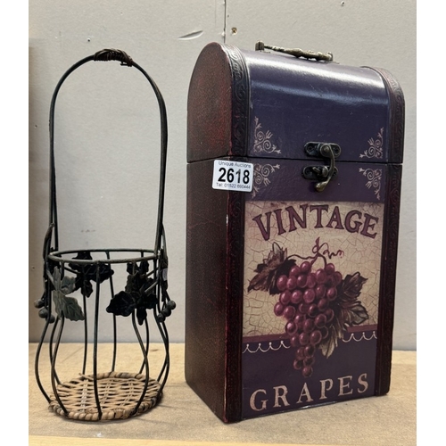 2618 - A vintage grape bottle carry case and a wire bottle carry basket