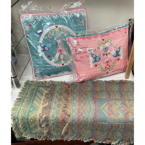 2627 - 4 Small doorstep rugs & 2 new Peace / Dove cushions