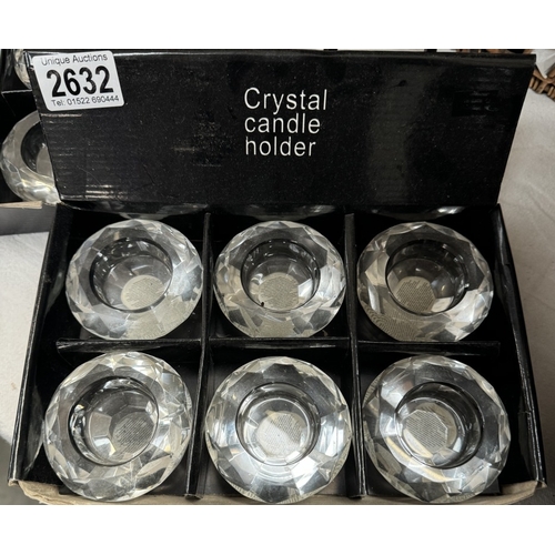 2632 - 2 Boxes of crystal candle holders & A metal candle holder